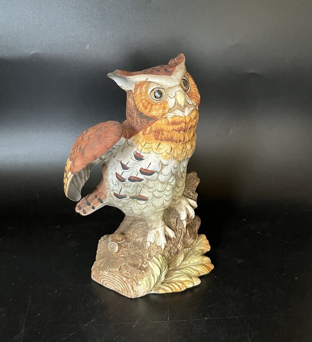 Vintage Royal Crown Arnart Import Owl Porcelain Bisque Figurine Home Decor